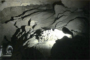 Thick Flowstone on the Right Side of the Second Clay Pocket (Source: Oregon Caves Image Library)