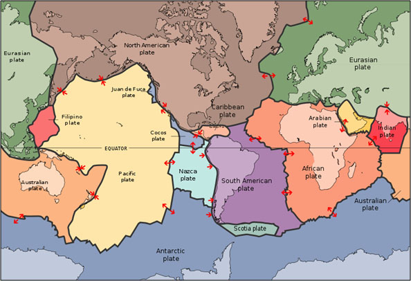 The 15 Major Tectonic Plates of the Earth’s Crust and the Direction of their Movement. (Source: The United States Geological Survey (USGS). www.pubs.usgs.gov) 