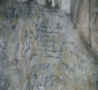 Human Impact in Niagara Falls Includes Pencil Signatures from the Turn of the Century (Source: Oregon Caves Image Library)