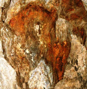 Iron Oxide Seen from the Stone Platform Below Paradise Lost (Source: Oregon Caves Image Library)